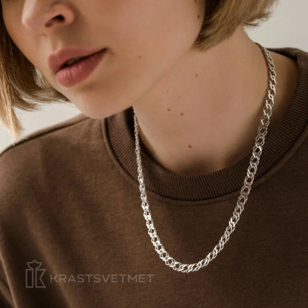 Цепь из серебра 925, плетение «Ромб двойной»